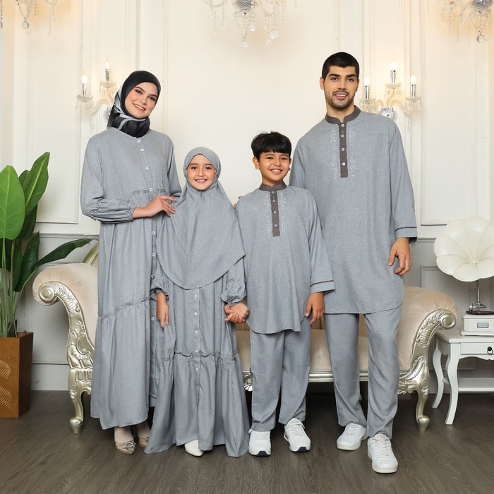 Sarimbit keluarga baju muslim warna abu muda