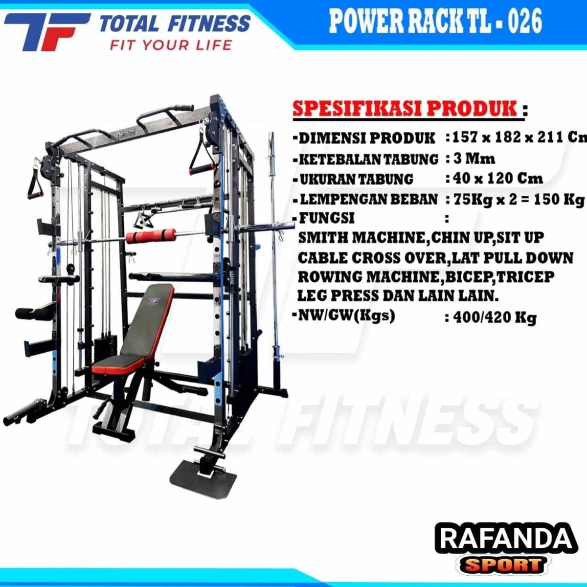 Total Gym Rack Alat Gym Power Rack Import TL-026 Total Fitness