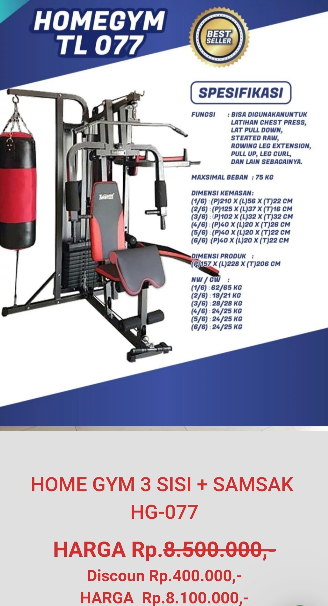 Home Gym Fitness 3 Sisi + Samsak  Hg077