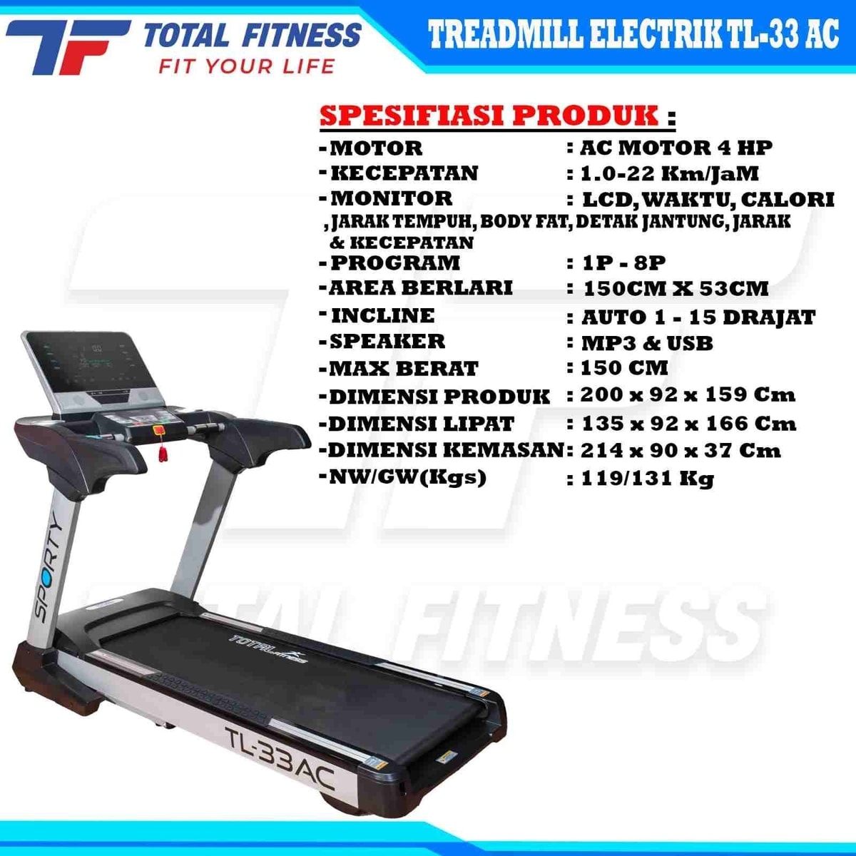 Treadmill Elektrik Commercial TL33Ac
